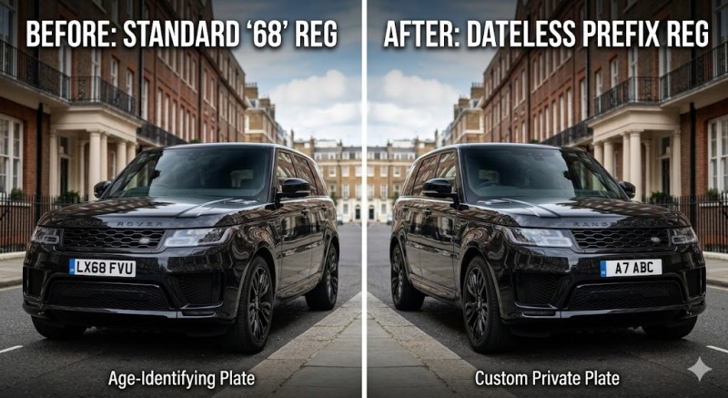 A luxury car displaying a DVLA private number plate in the UK.