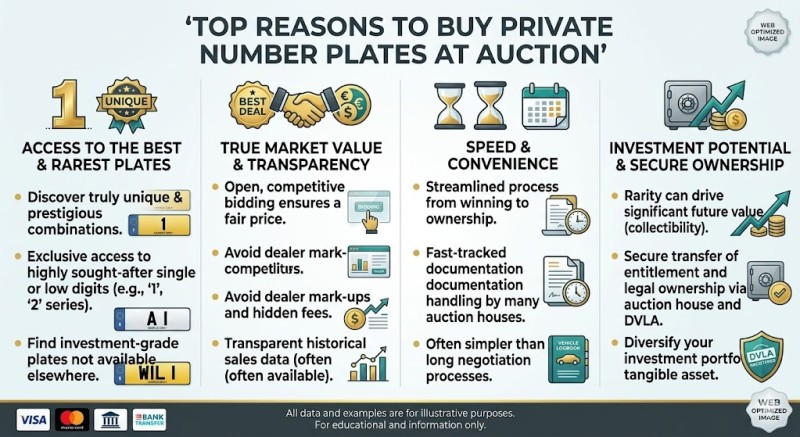 Infographic showing reasons to buy private plates from auction